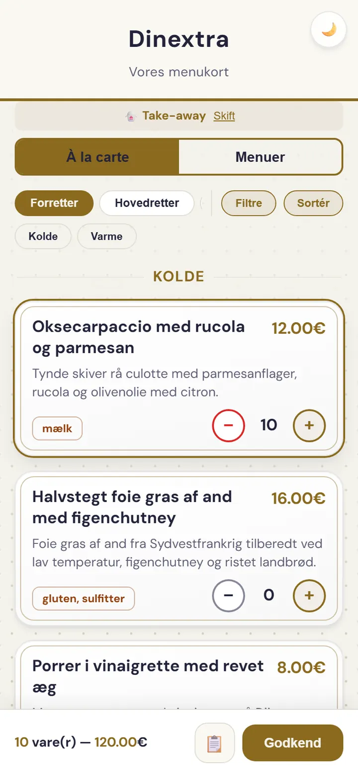 Skærm til afhentningsbestilling
