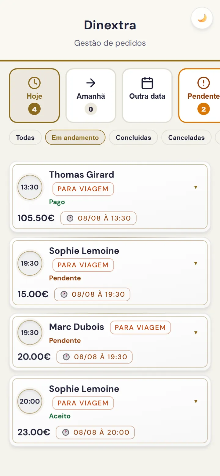Ecrã de validação de encomendas